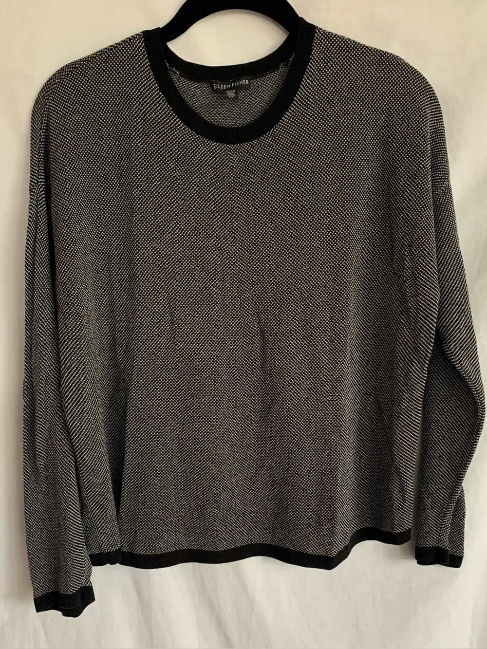 Eileen Fisher Black and White Micro-Houndstooth Crewneck Sweater